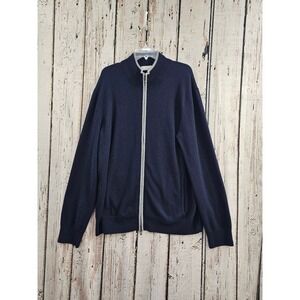 TSE for Neiman Marcus Sweater Mens XXL Navy Blue Recycled Cashmere Full Zip Mock